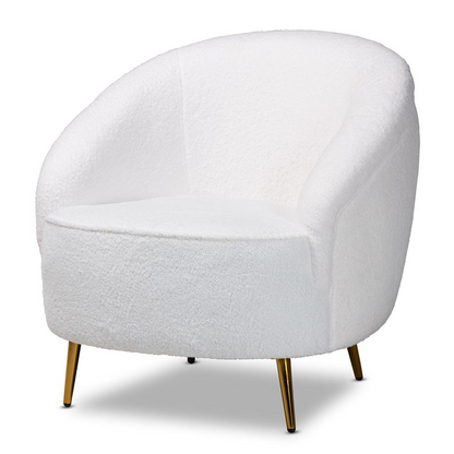 White Boucle Upholstered and Gold Finished Metal Accent Chair - Luxurious and Comfortable