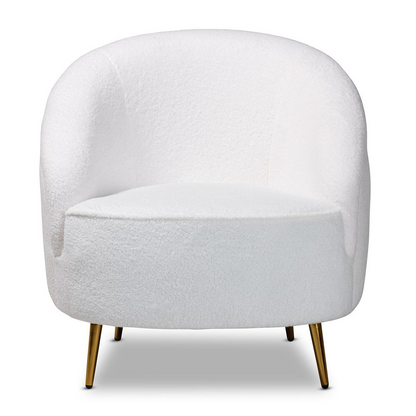 White Boucle Upholstered and Gold Finished Metal Accent Chair - Luxurious and Comfortable