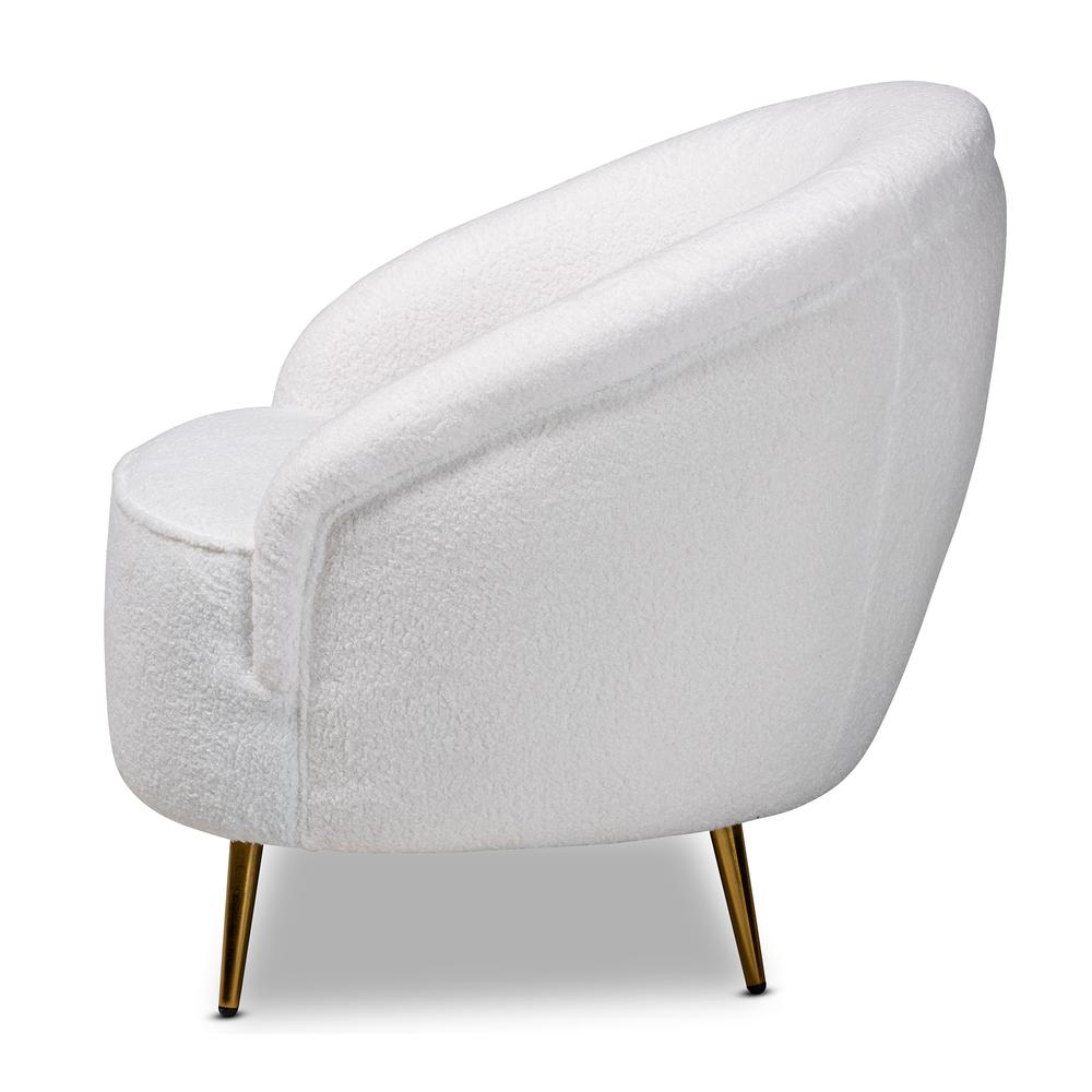 White Boucle Upholstered and Gold Finished Metal Accent Chair - Luxurious and Comfortable