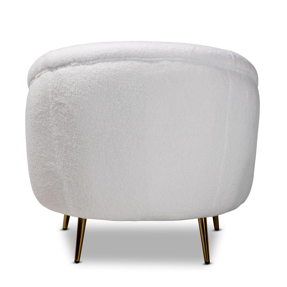 White Boucle Upholstered and Gold Finished Metal Accent Chair - Luxurious and Comfortable