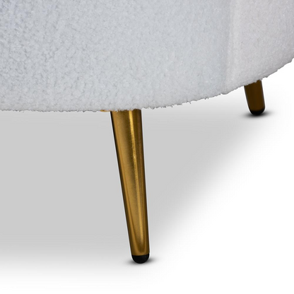 White Boucle Upholstered and Gold Finished Metal Accent Chair - Luxurious and Comfortable