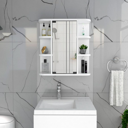 Medicine Cabinet Milano, Six External Shelves Mirror, White Finish