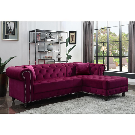 Adnelis Sectional Sofa w/2 Pillows, Red Velvet - Luxurious and Elegant Furniture for Your Living Room