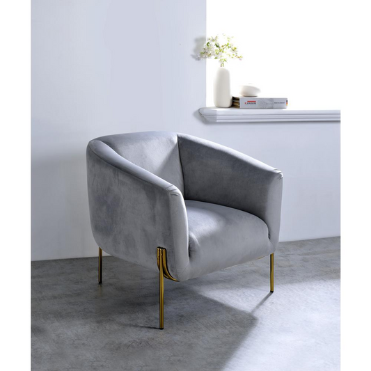 ACME Carlson Accent Chair, Gray Velvet & Gold - Luxurious and Elegant