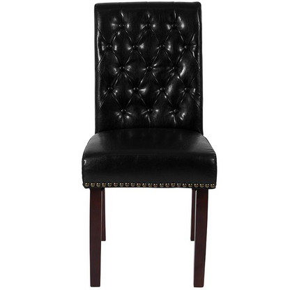 HERCULES Series Black LeatherSoft Parsons Chair with Rolled Back, Accent Nail Trim and Walnut Finish - Stylish, Comfortable, and Durable Dining Room Seating