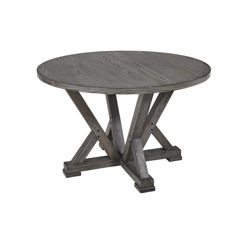 Harbor Gray Round Dining Table - Sturdy Trestle Style Base