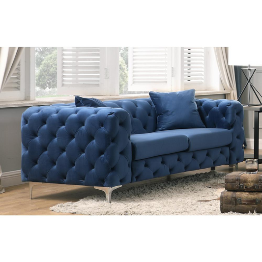 Best Master Furniture Nigel 63" Transitional Velvet Loveseat in Blue