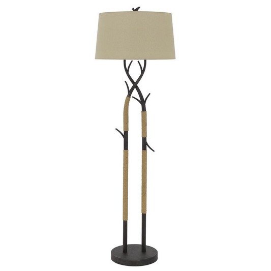 Pecos Metal Tree Branch Floor Lamp with Wrapped Ropes and Linen Shade