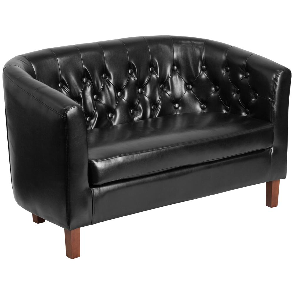 HERCULES Colindale Series Black LeatherSoft Tufted Loveseat | Durable Upholstery