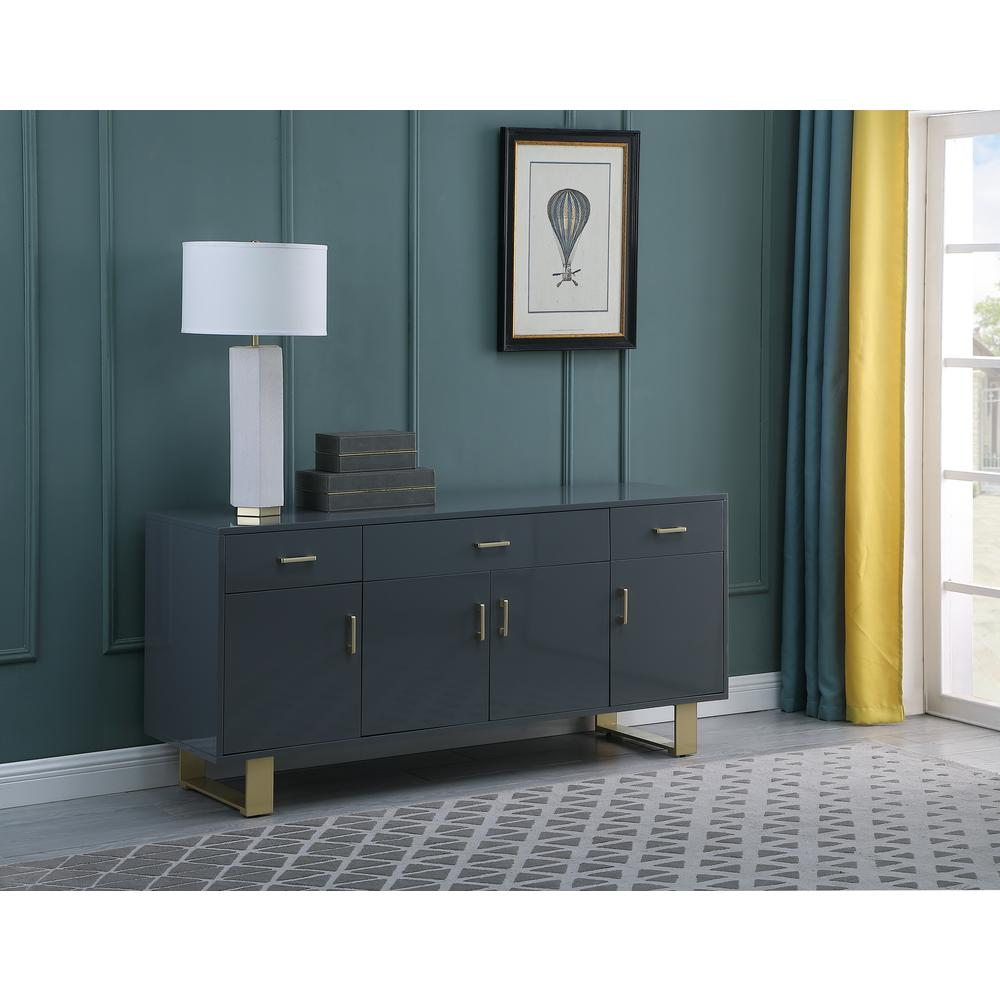 Tyrion Gray Lacquer Sideboard with Gold Accents - Modern Furniture for Stylish Homes