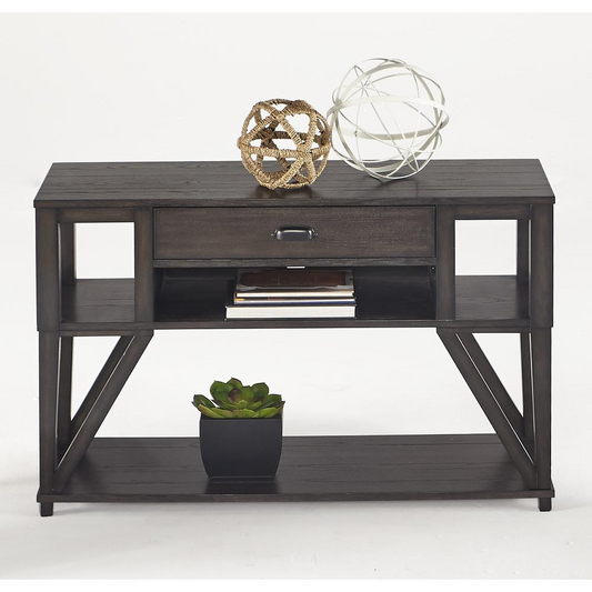 Transitional Sofa/Console Table with Storage Drawers and Open Shelving