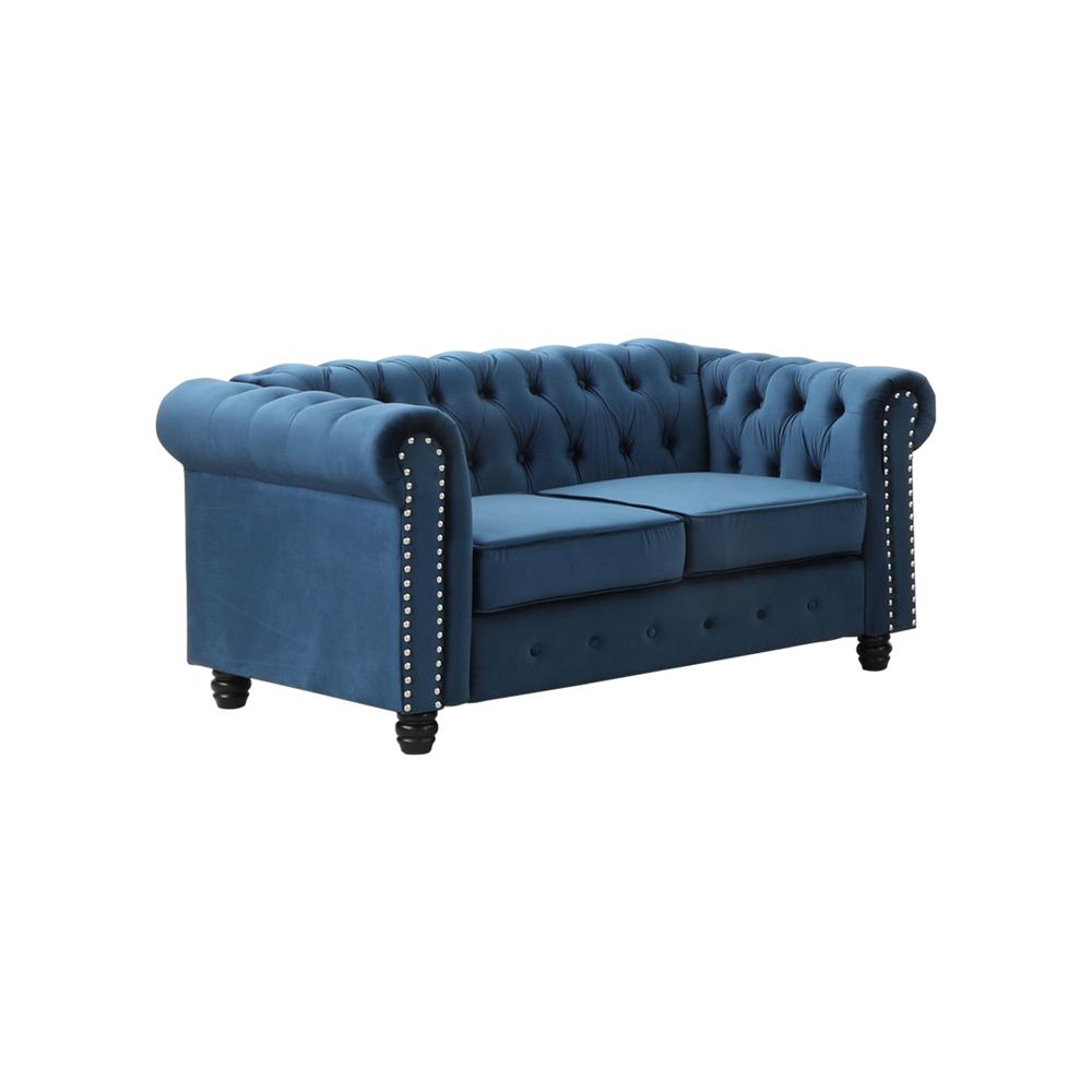 Best Master Furniture Venice 61" Tufted Transitional Velvet Loveseat in Blue