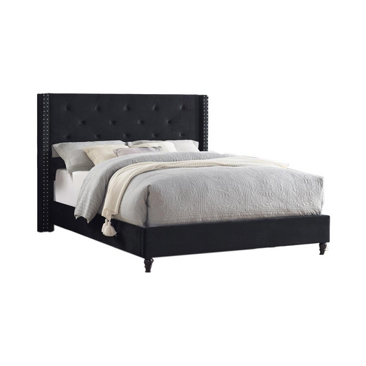 Best Master Furniture Valentina Velvet Wingback Platform Queen Bed in Black