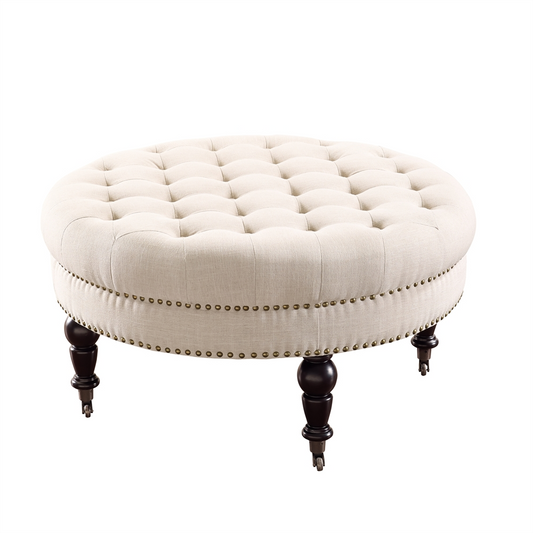 Isabelle Natural Round Tufted Ottoman - Stylish & Versatile | Home Decor