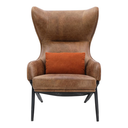 AMOS Leather Accent Chair - Mid-Century Modern Vintage Look | High-Density Foam | Velvet Accent Pillow