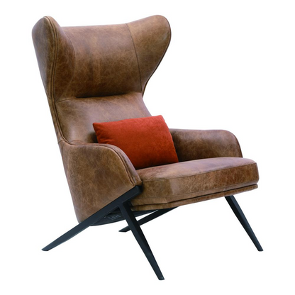 AMOS Leather Accent Chair - Mid-Century Modern Vintage Look | High-Density Foam | Velvet Accent Pillow