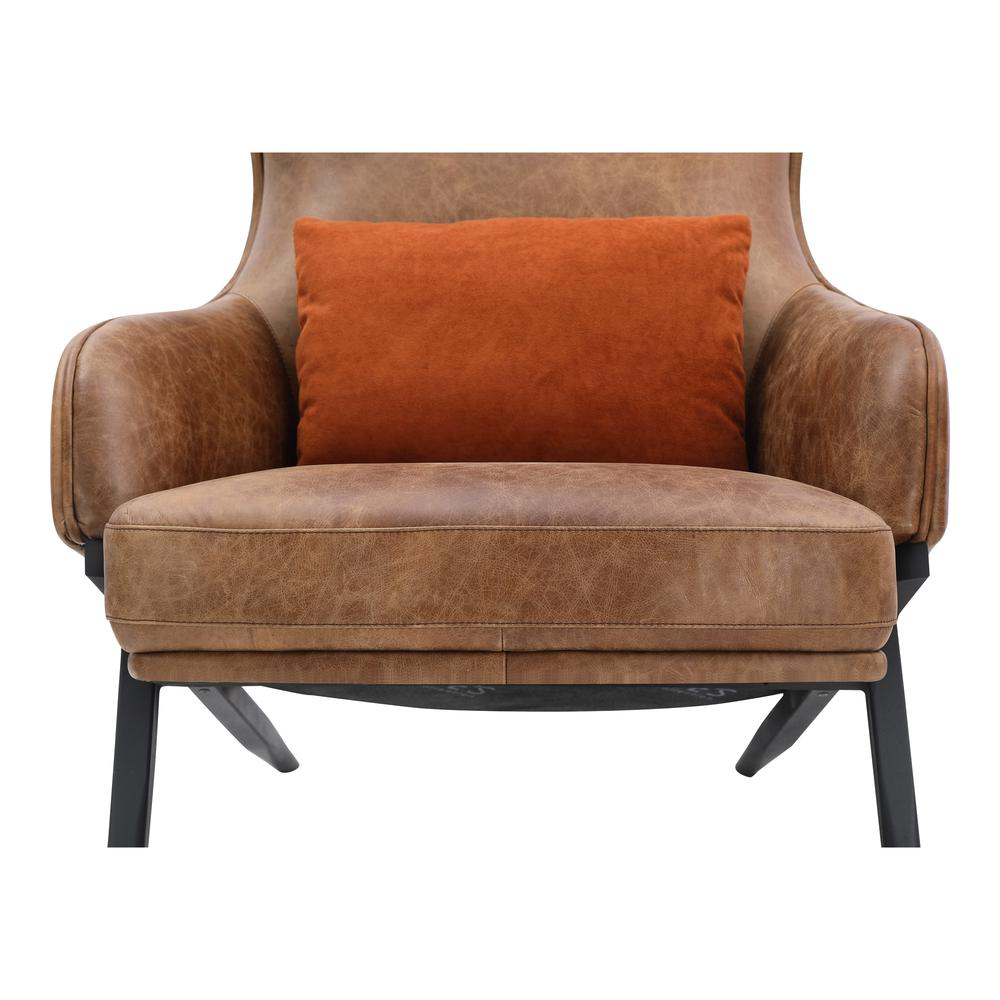 AMOS Leather Accent Chair - Mid-Century Modern Vintage Look | High-Density Foam | Velvet Accent Pillow