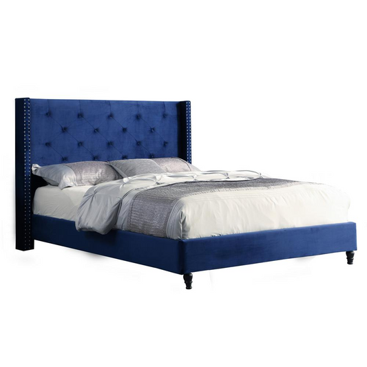 Best Master Furniture Valentina Velvet Wingback Platform King Bed in Blue - Luxurious Style and Comfort