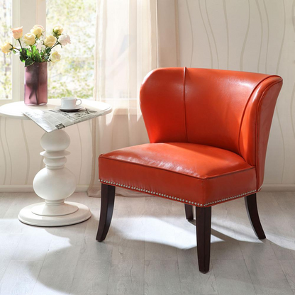 Hilton Armless Accent Chair - Stylish Contemporary Statement, Crisp Tangerine Faux Leather