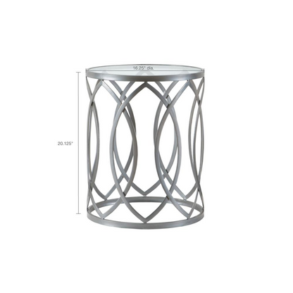 Madison Park Arlo Metal Eyelet Accent Table - Modern Geometric Design, Tempered Glass Top, Pewter Metal Base