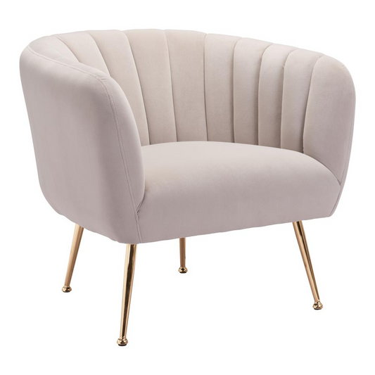 Deco Accent Chair Beige - Glam and Maximalist Design | Soft Velvet Fabric | Electroplated Gold Legs