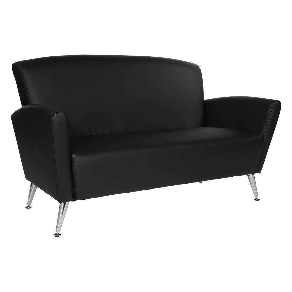 Loveseat in Dillon Black Bonded Leather with Chrome Legs