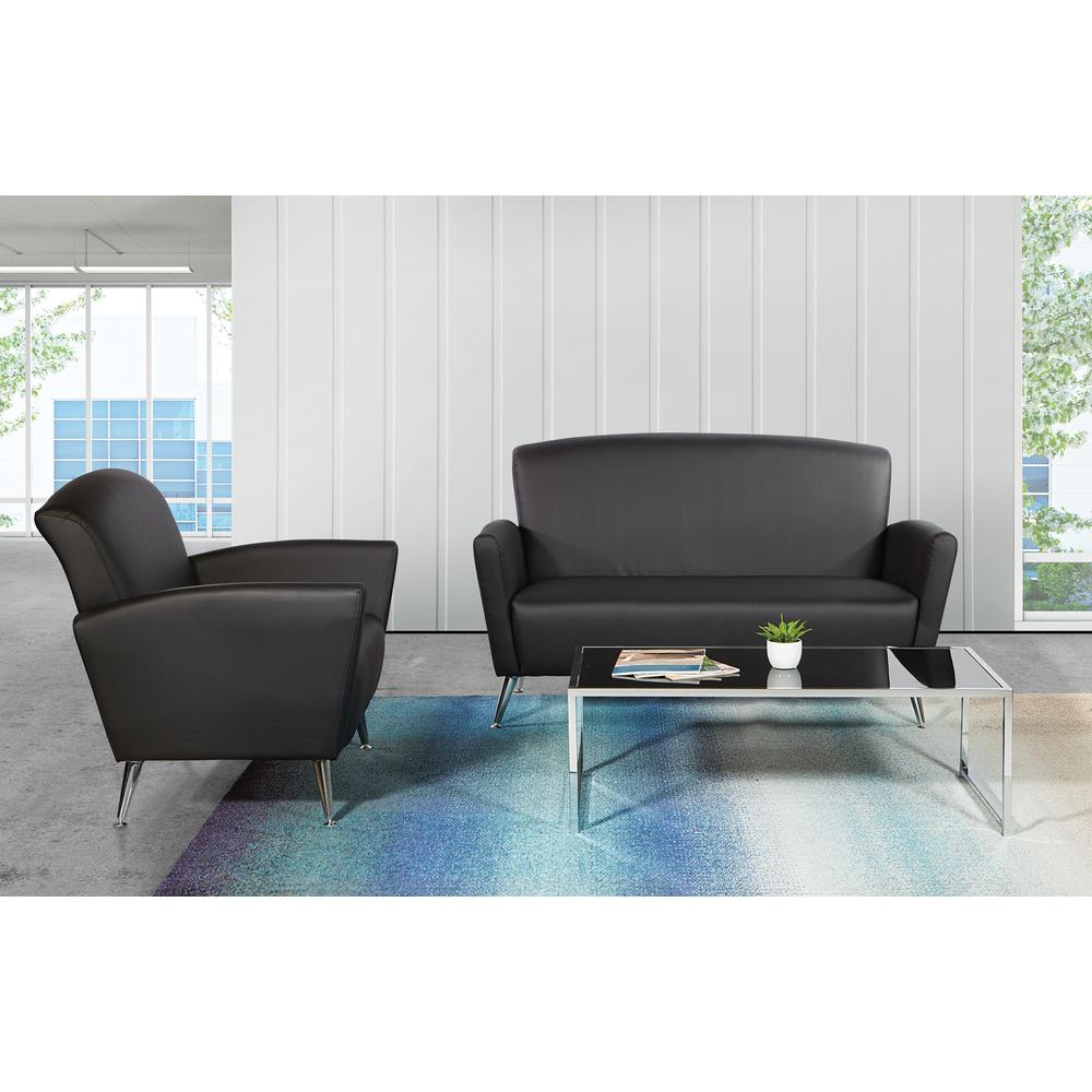 Loveseat in Dillon Black Bonded Leather with Chrome Legs