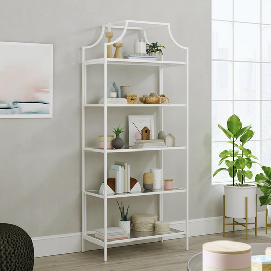 Anda Norr Bookcase White - Modern Metal and Glass Bookcase