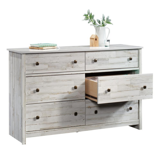 River Ranch Dresser White Plank - Rustic 6-Drawer Dresser with Extra Deep Storage