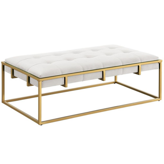 Shalev Velvet Accent Ottoman Cream, Gold - Modern Design, Soft Material