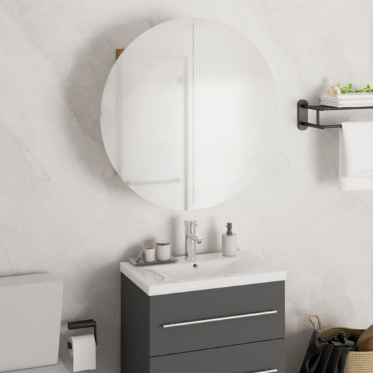 vidaXL Bathroom Cabinet with Round Mirror & LED Black 18.5"x18.5"x6.9"