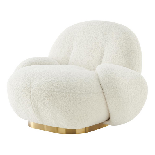 Claudia Faux Shearling Accent Chair with Gold Base - Swivels 360° - Plush and Stylish