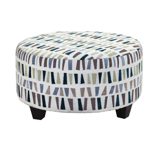 Transitional Multi Colored Round Upholstered Ottoman - Versatile and Stylish