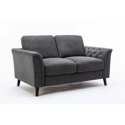 Stanton Dark Gray Linen Loveseat with Tufted Arms - Elegant and Comfortable | Your Ideal Living Room Companion