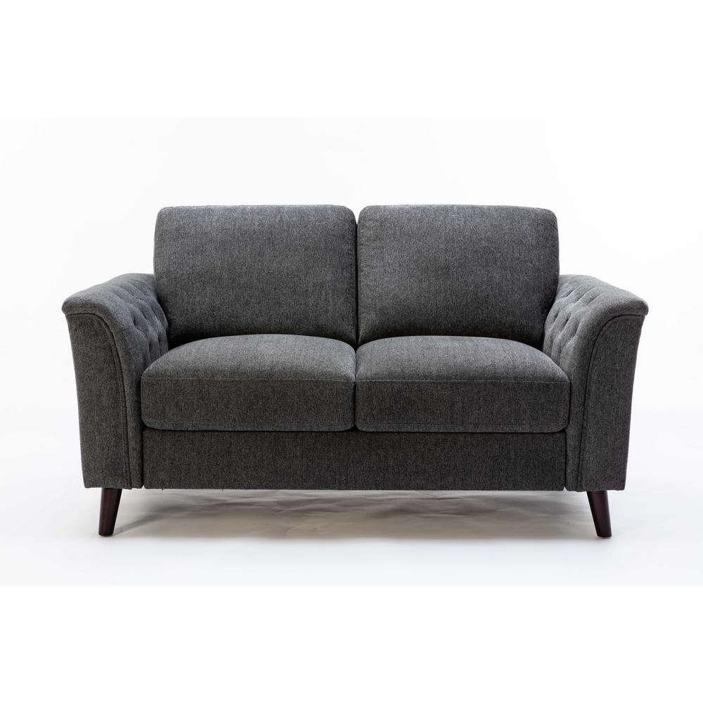 Stanton Dark Gray Linen Loveseat with Tufted Arms - Elegant and Comfortable | Your Ideal Living Room Companion