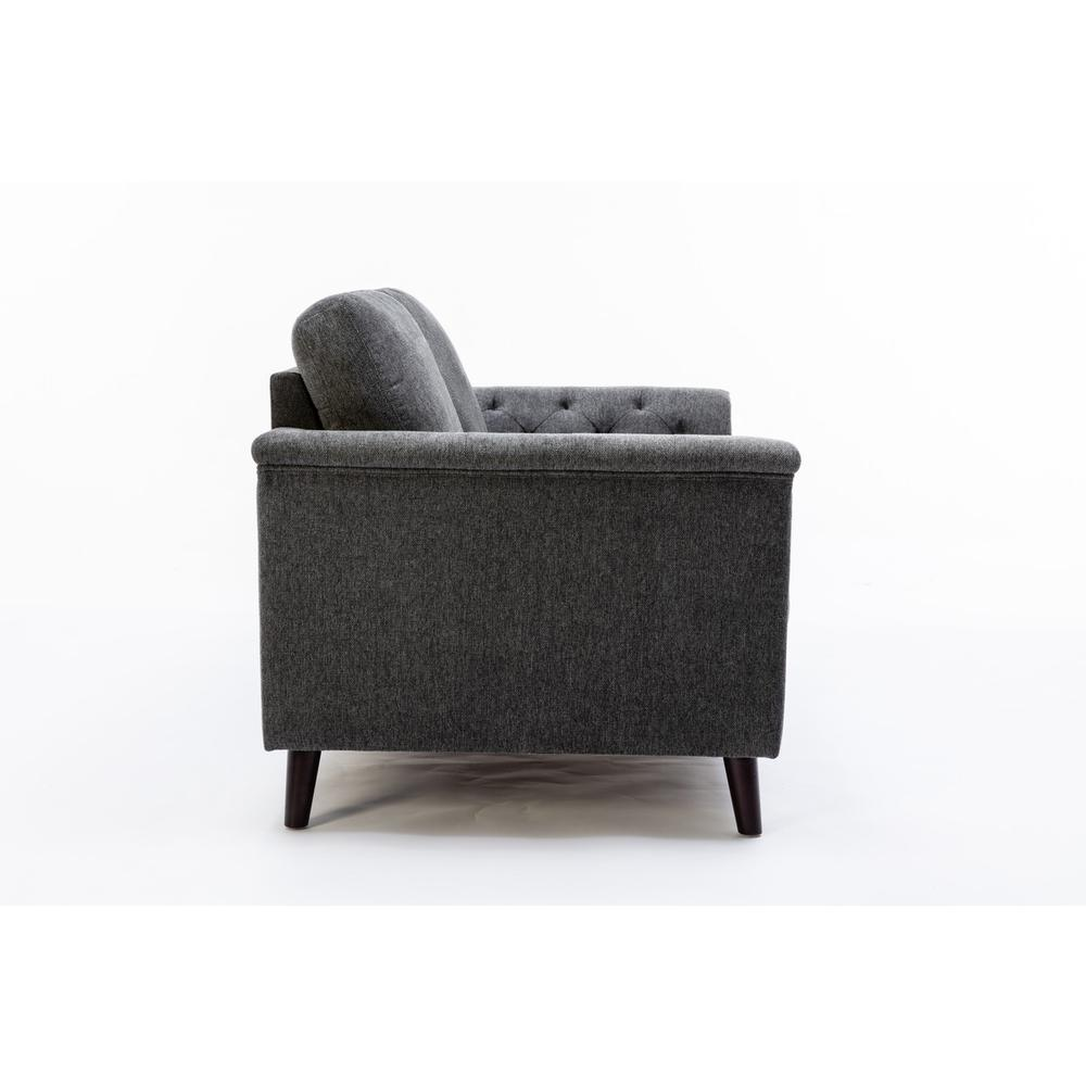 Stanton Dark Gray Linen Loveseat with Tufted Arms - Elegant and Comfortable | Your Ideal Living Room Companion