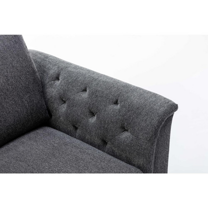 Stanton Dark Gray Linen Loveseat with Tufted Arms - Elegant and Comfortable | Your Ideal Living Room Companion