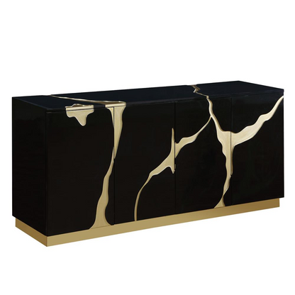 Domitianus Wood Sideboard with Gold Accents in Black - Contemporary Design