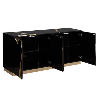 Domitianus Wood Sideboard with Gold Accents in Black - Contemporary Design