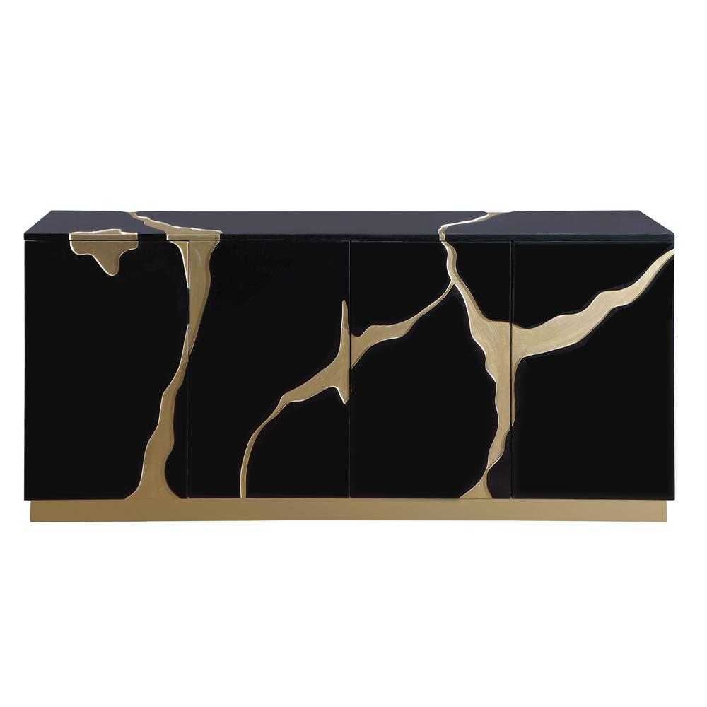 Domitianus Wood Sideboard with Gold Accents in Black - Contemporary Design