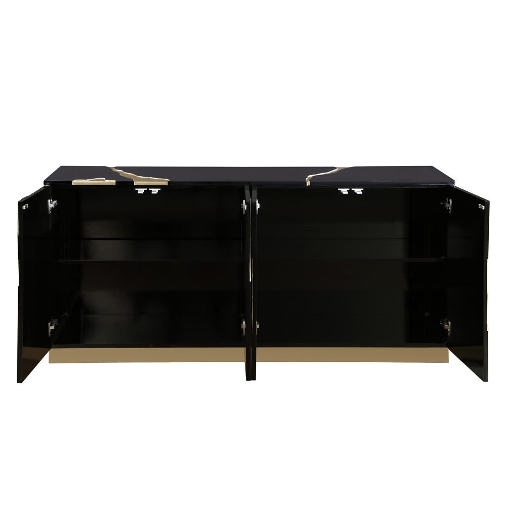 Domitianus Wood Sideboard with Gold Accents in Black - Contemporary Design