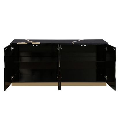 Domitianus Wood Sideboard with Gold Accents in Black - Contemporary Design