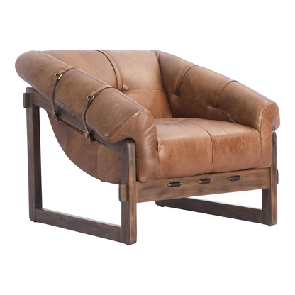 Bellos Accent Chair Open Road Brown Leather - Mid-Century Style and Comfort