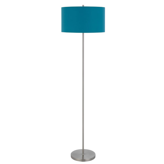 150W 3-Way Cromwell Metal Floor Lamp with Aqua Blue Linen Shade