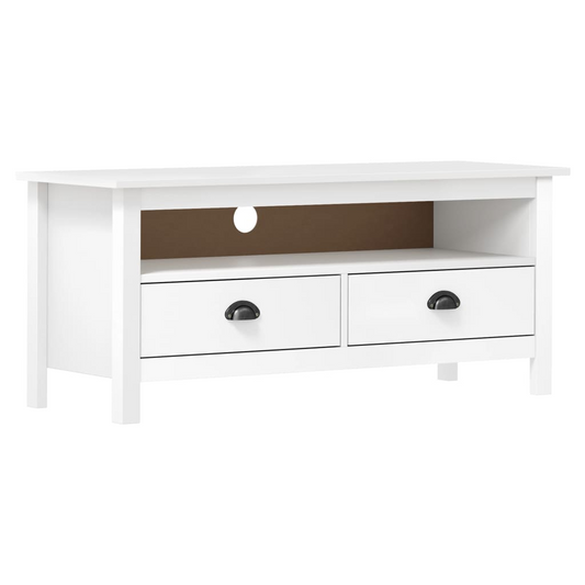 vidaXL TV Stand Hill White 43.3"x15.7"x18.5" Solid Pine Wood - Rustic Charm for Your Interior Decor