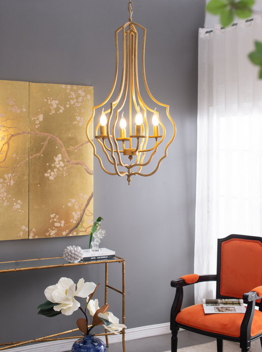 4-Light Metal Chandelier | Adjustable Chain | Kitchen Dining Room Foyer Entryway