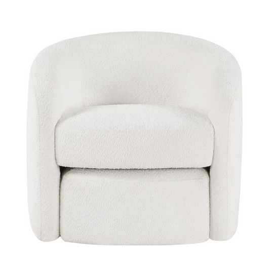 Silvie White Boucle Fabric Accent Chair with Ottoman - Comfort and Style in One