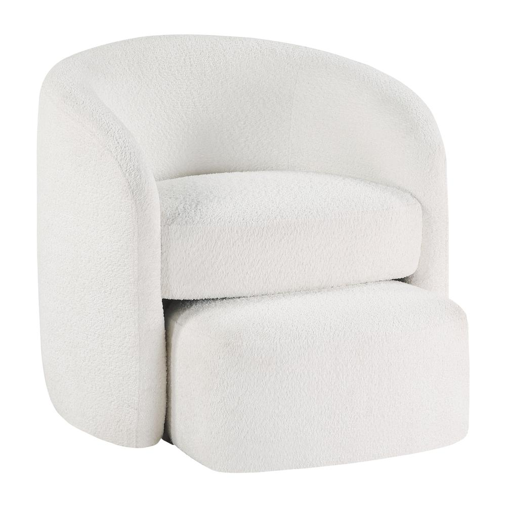 Silvie White Boucle Fabric Accent Chair with Ottoman - Comfort and Style in One