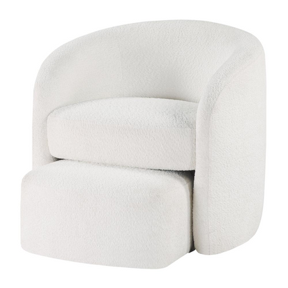 Silvie White Boucle Fabric Accent Chair with Ottoman - Comfort and Style in One