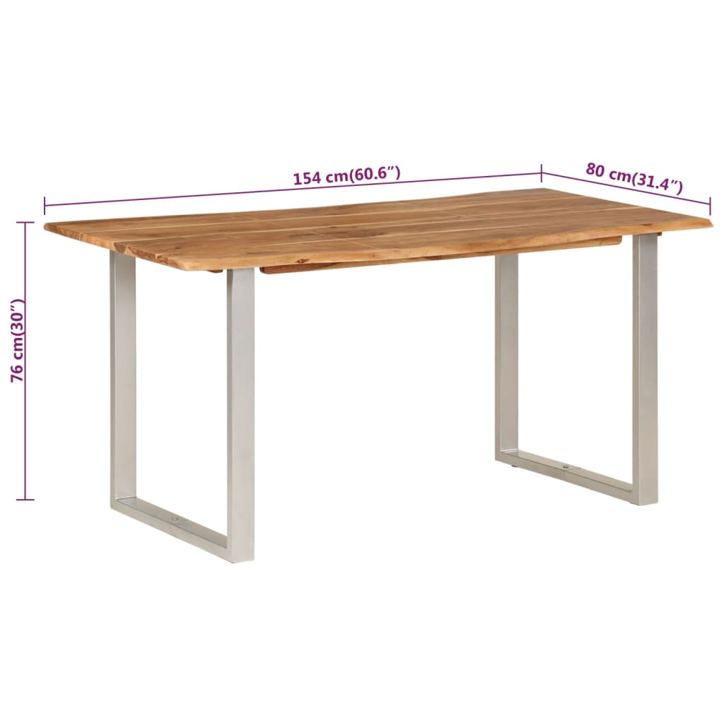 vidaXL Dining Table 60.6"x31.5"x29.9" Solid Wood Acacia - Rustic Style, Easy Assembly